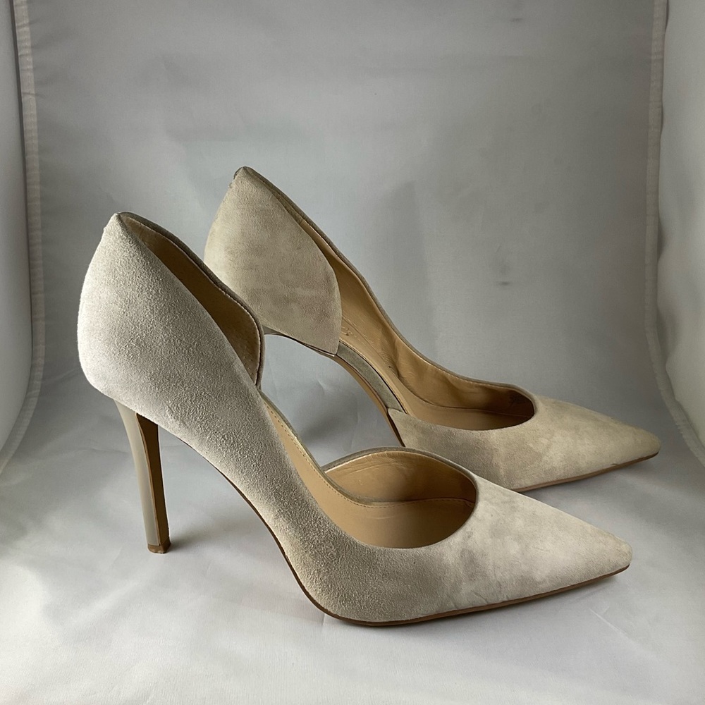 Grey Suede Jessica Simpson Dorsay Heels Sz 9.5 Stiletto Platform EUC Pointed